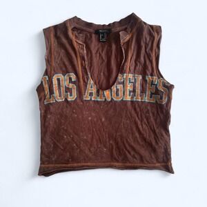 brown acid-wash crop top distressed "Los Angeles" size S by Forever 21